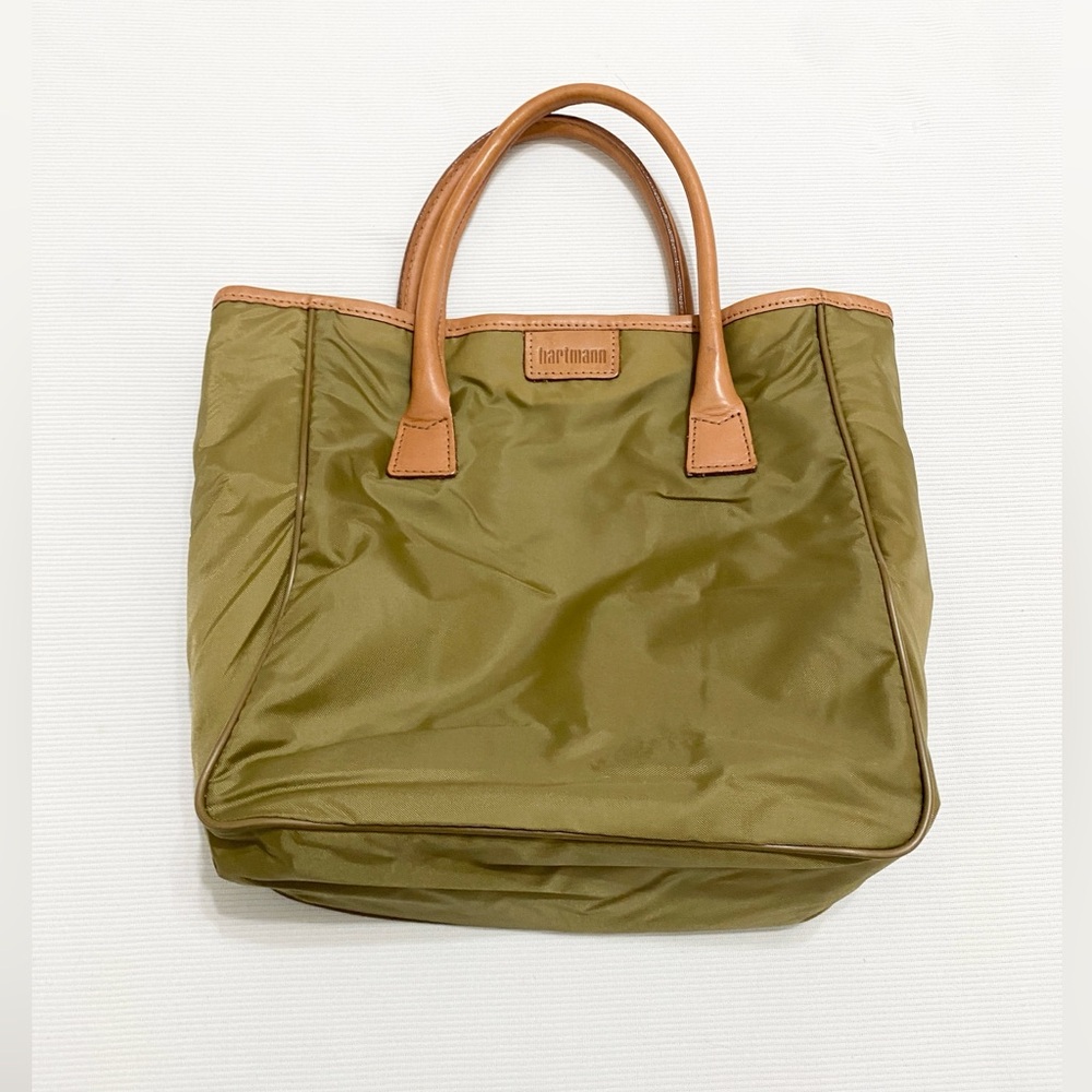 Hartmann Army Olive Green Small Nylon Tote Bag Leather Trim